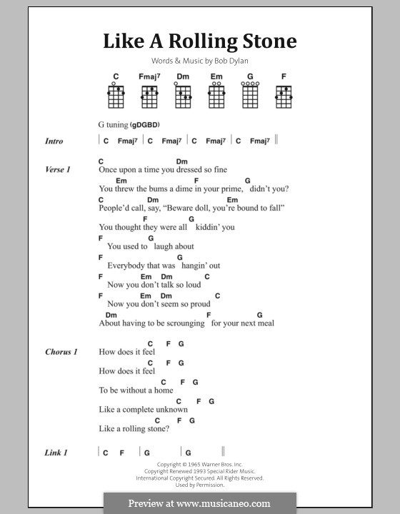 Like a Rolling Stone: Lyrics and chords by Bob Dylan