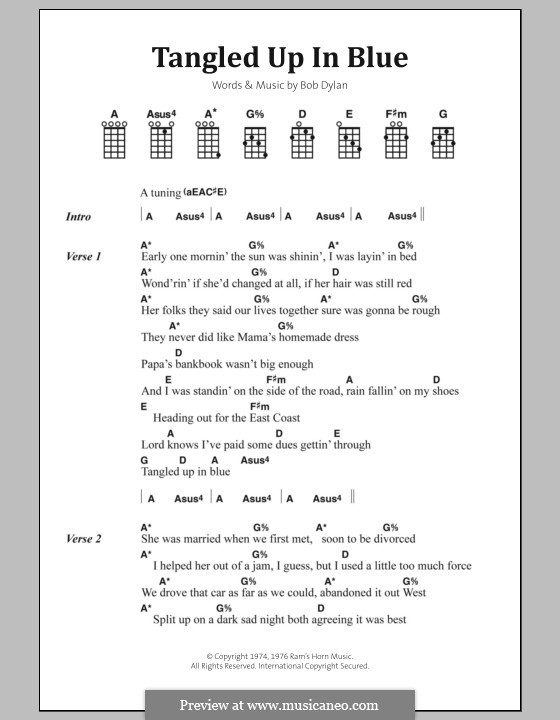 Tangled Up in Blue: Lyrics and chords by Bob Dylan