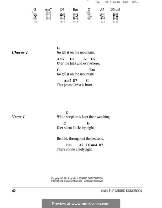 Go, Tell it on the Mountain (Printable Scores): For ukulele by folklore