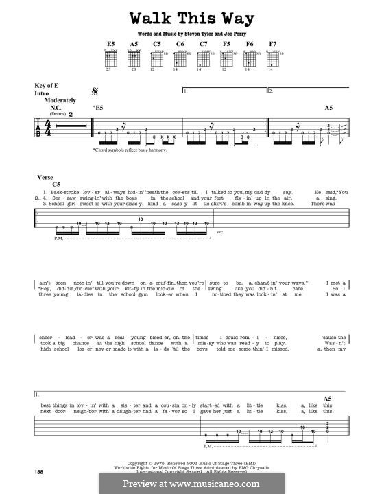 Walk This Way (Aerosmith and Run D.M.C.): For guitar by Joe Perry, Steven Tyler