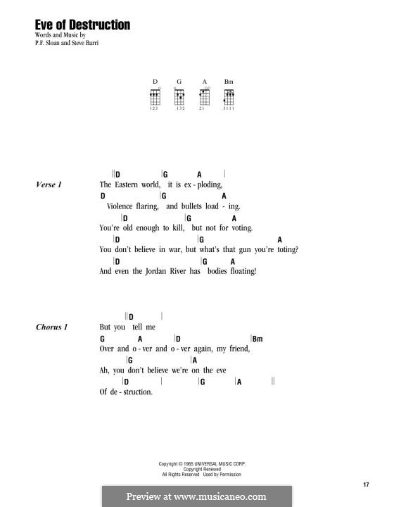 Eve of Destruction (Barry McGuire): For ukulele by P.F. Sloan, Steve Barri