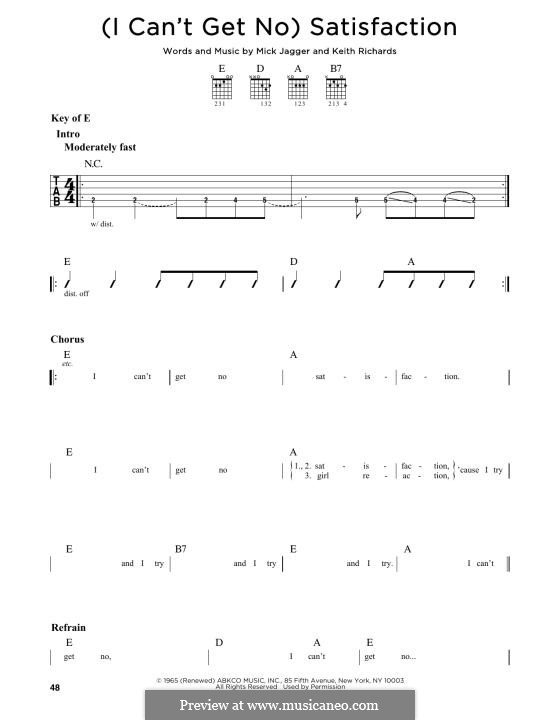 (I Can't Get No) Satisfaction (The Rolling Stones): For guitar by Keith Richards, Mick Jagger