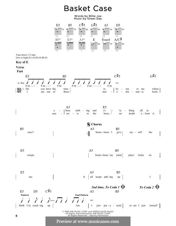 Basket Case (Green Day): For guitar by Billie Joe Armstrong, Tré Cool, Michael Pritchard