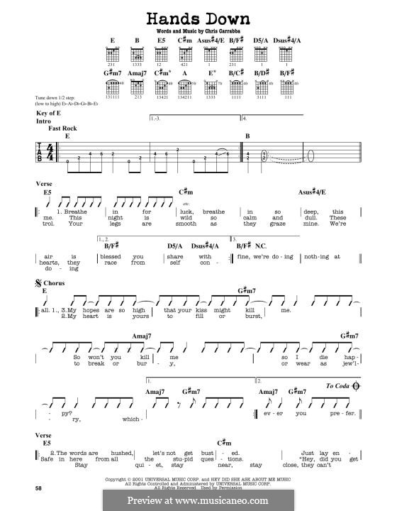 Hands Down (Dashboard Confessional): For guitar by Chris Carrabba