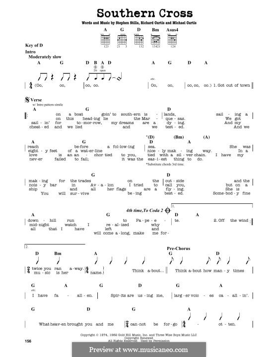 Southern Cross (Crosby, Stills & Nash): For guitar by Michael Curtis, Richard Curtis, Stephen Stills