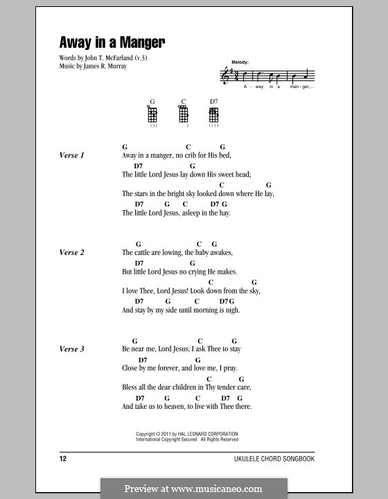 Away in a Manger (Printable Scores): For ukulele by James R. Murray