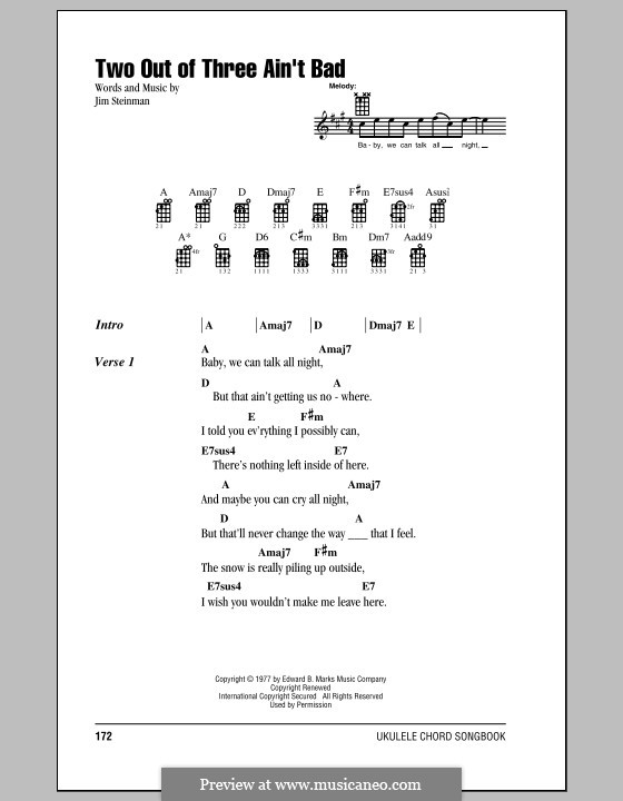 Two Out of Three ain't Bad (Meat Loaf): For ukulele by Jim Steinman