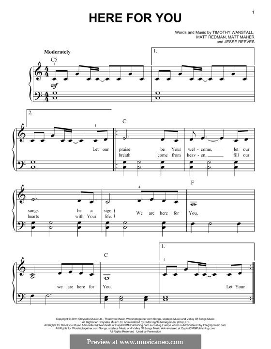Here for You: For piano by Jesse Reeves, Matt Maher, Matt Redman, Timothy Wanstall