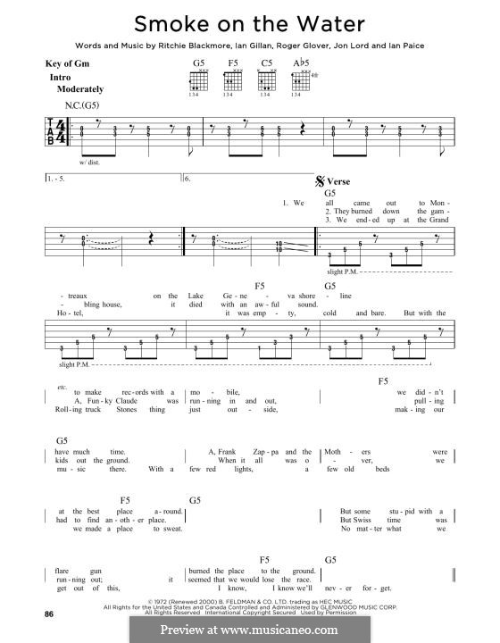 Instrumental version: For guitar by Ian Gillan, Ian Paice, Jon Lord, Ritchie Blackmore, Roger Glover