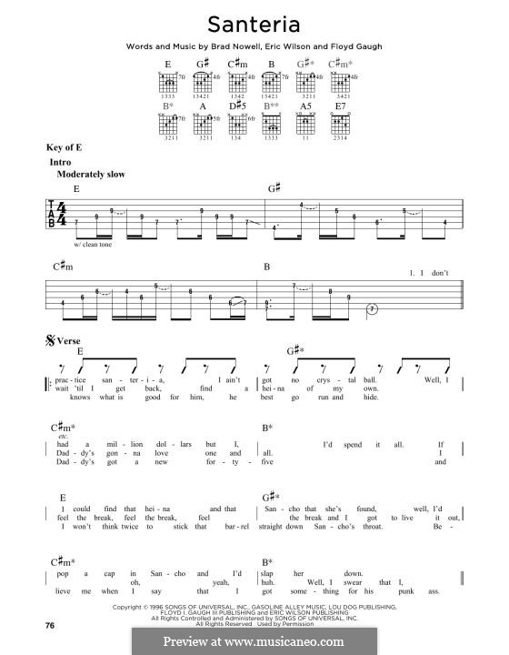 Santeria (Sublime): For guitar by Brad Nowell, Eric Wilson, Floyd Gaugh