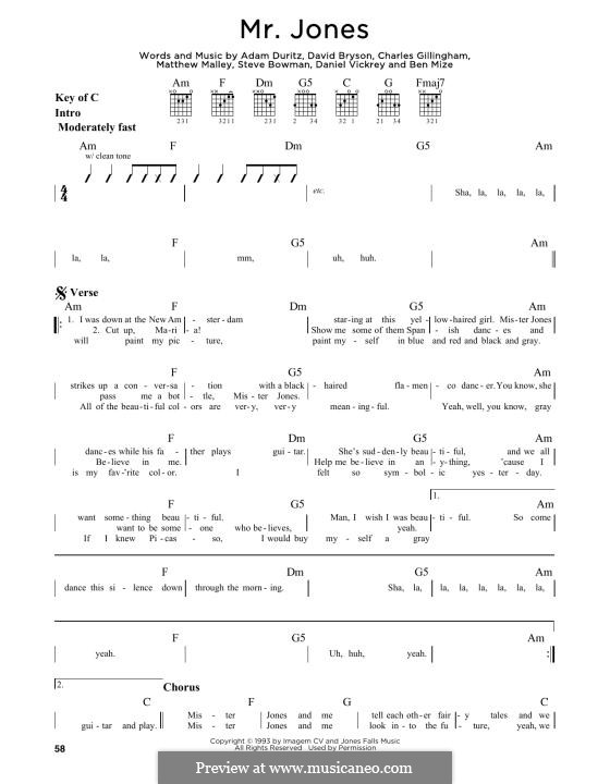 Mr. Jones (Counting Crows): For guitar by Adam F. Duritz, David Bryson