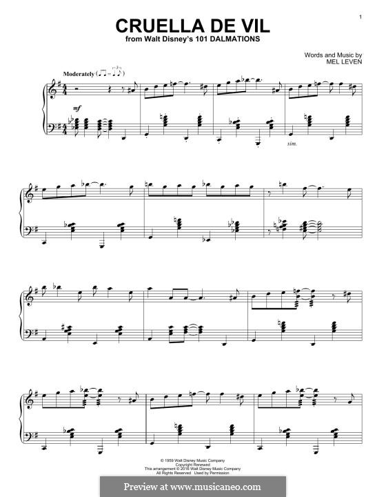 Cruella de Vil (from 101 Dalmatians): For piano by Mel Leven