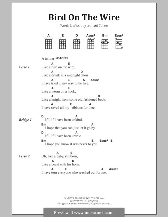 Bird on the Wire (Bird on a Wire): Lyrics and chords by Leonard Cohen