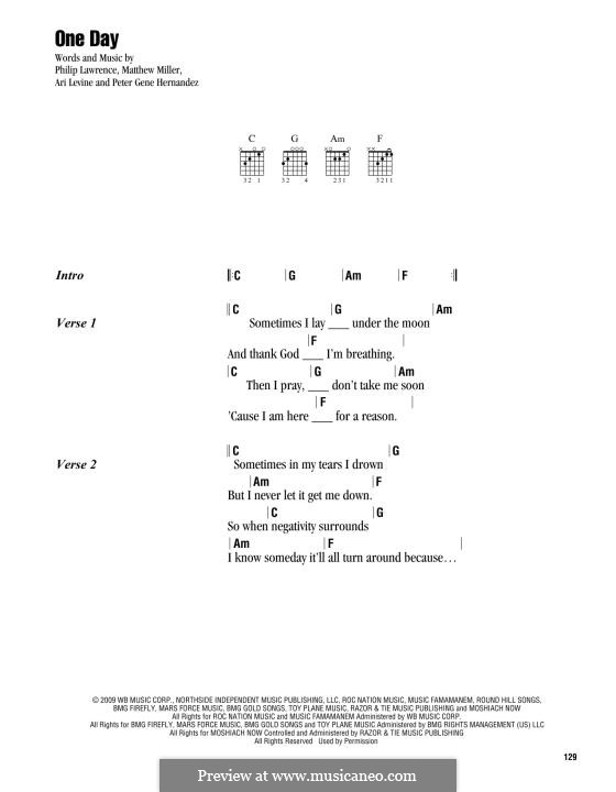 One Day (Matisyahu): Lyrics and chords by Ari Levine, Matthew Miller, Philip Lawrence, Peter Hernandez