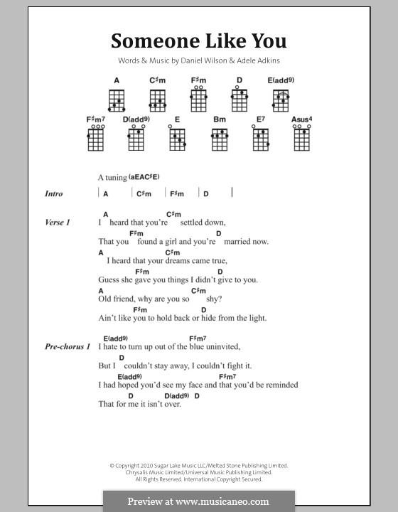 Someone Like You: Lyrics and chords by Adele, Daniel Wilson