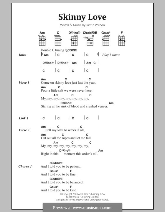 Skinny Love (Bon Iver): Lyrics and chords by Justin Vernon