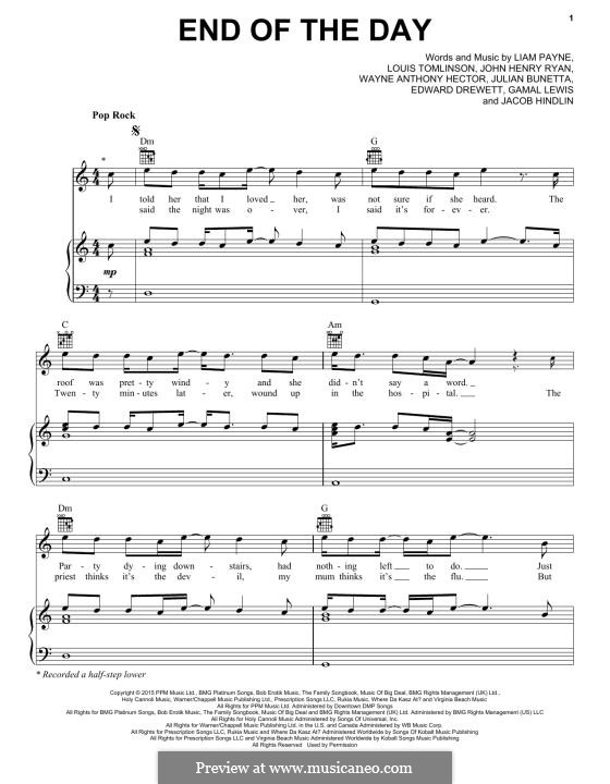 End of the Day (One Direction): For voice and piano (or guitar) by Ed Drewett, Jacob Kasher Hindlin, Julian Bunetta, Wayne Anthony Hector, Louis Tomlinson, Liam Payne, John Henry Ryan, Gamal Lewis