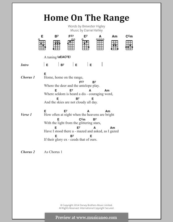 Home on the Range: Lyrics and chords by Daniel E. Kelley