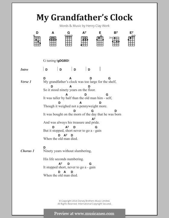 Grandfather's Clock: Lyrics and chords by Henry Clay Work