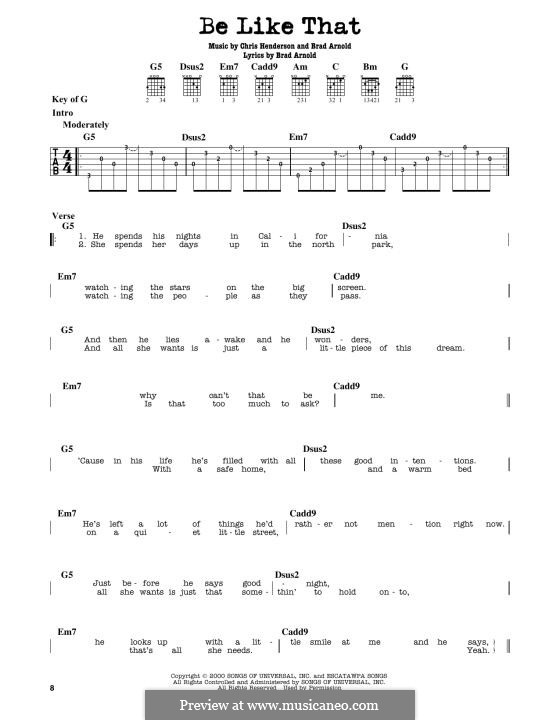 Be Like That (3 Doors Down): For guitar by Brad Arnold, Christopher Henderson