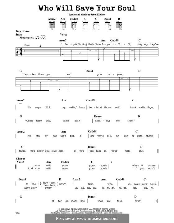 Who Will Save Your Soul (Jewel): For guitar by Jewel Kilcher