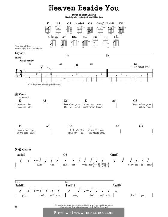 Heaven Beside You (Alice In Chains): For guitar by Jerry Cantrell, Michael Inez