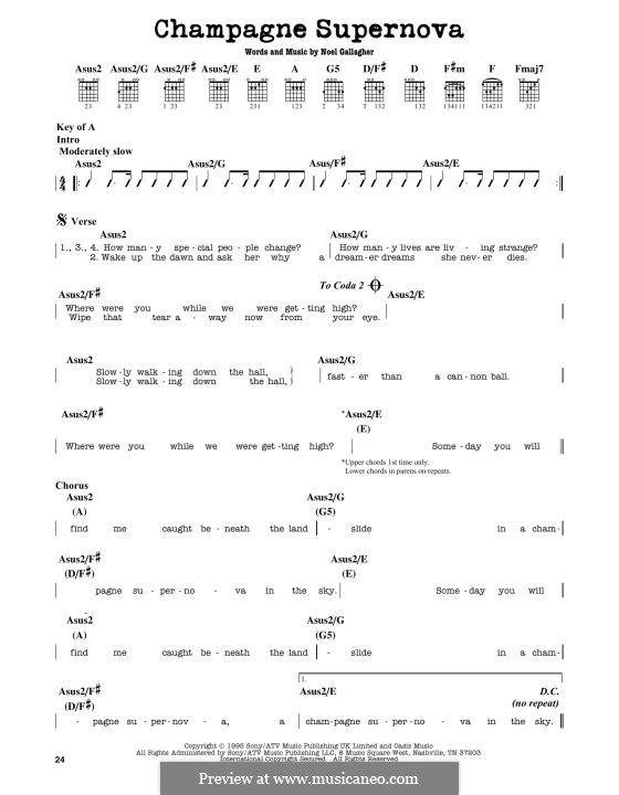 Champagne Supernova (Oasis): For guitar by Noel Gallagher