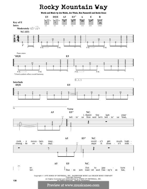 Rocky Mountain Way: For guitar by Joe Vitale, Joe Walsh, Ken Passarelli, Rocke Grace