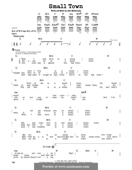 Small Town: For guitar by John Mellencamp