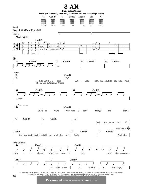 3 AM (Matchbox Twenty): For guitar by Brian Yale, Jay Stanley, John Goff, Rob Thomas