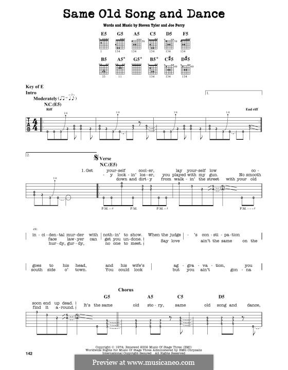 Same Old Song & Dance (Aerosmith): For guitar by Joe Perry, Steven Tyler