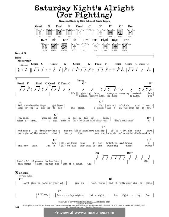 Saturday Night's Alright (For Fighting): For guitar by Elton John