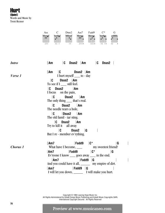 Hurt (Nine Inch Nails): Lyrics and chords by Trent Reznor