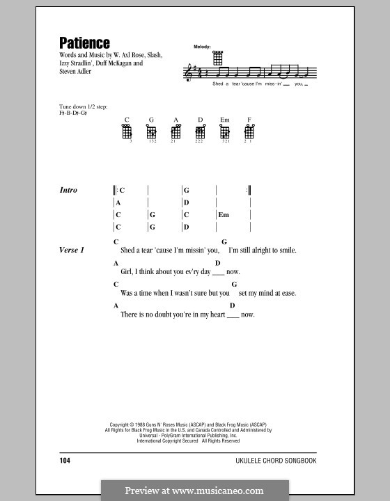 Patience (Guns N' Roses): For ukulele by Slash, W. Axl Rose, Duff McKagan, Izzy Stradlin, Steven Adler