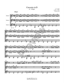 Concerto for Lute (or Mandolin) and Strings in D Major, RV 93: Movement III Allegro. Arrangement for trio guitars - score and parts by Antonio Vivaldi