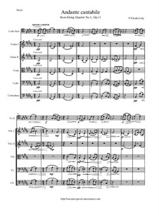 String Quartet No.1 in D Major, TH 111 Op.11: Movement II, for cello and string orchestra - score and all parts by Pyotr Tchaikovsky