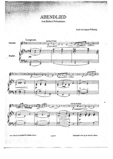 Twelve Pieces for Piano Four Hands, Op.85: No.12 Evening Song, for violin and piano by Robert Schumann