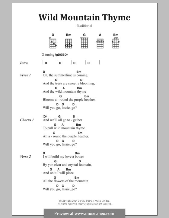 Wild Mountain Thyme: Lyrics and chords by folklore