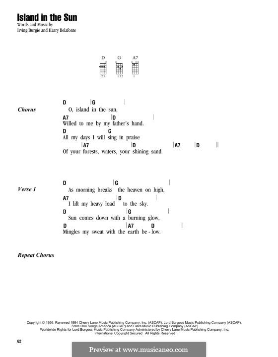 Island in the Sun (Harry Belafonte): For ukulele by Irving Burgie