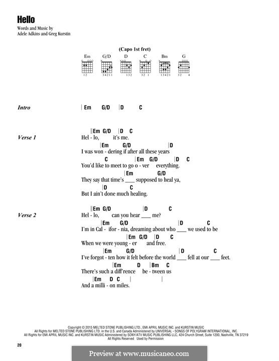 Vocal version: Lyrics and chords by Adele, Greg Kurstin