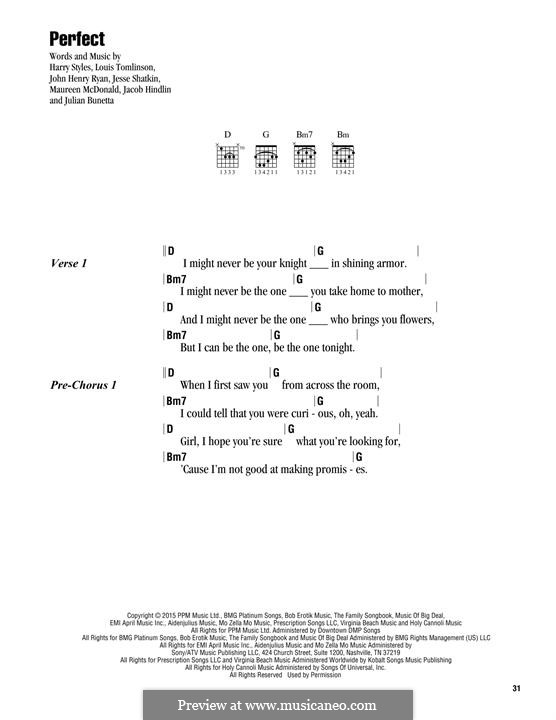 Perfect (One Direction): Lyrics and chords by Jacob Kasher Hindlin, Julian Bunetta, Louis Tomlinson, Harry Styles, Maureen McDonald, Jesse Shatkin, John Henry Ryan