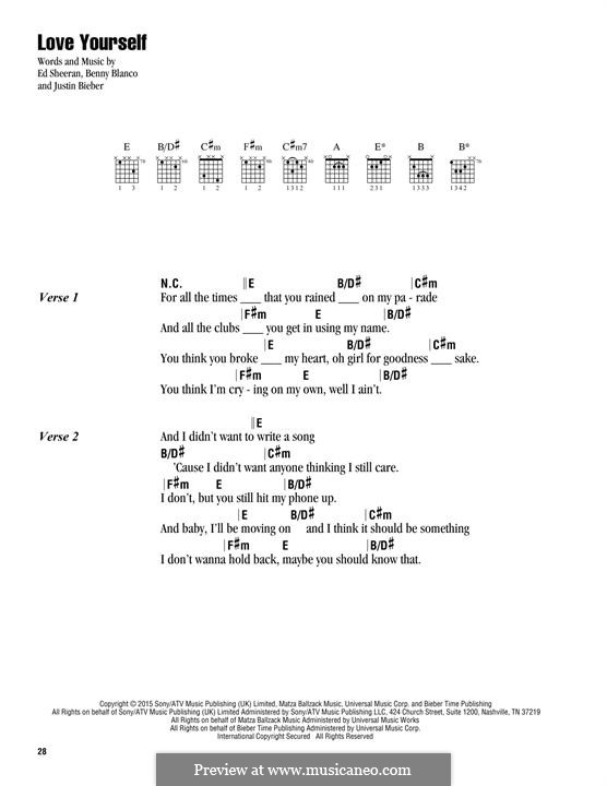 Love Yourself: Lyrics and chords by Ed Sheeran, Benny Blanco, Justin Bieber