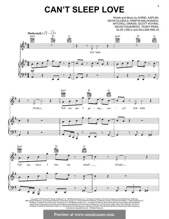 Can't Sleep Love (Pentatonix): For voice and piano (or guitar) by Elof Loelv, Mitchell Grassi, Scott Hoying, Avi Kaplan, Kirstie Maldonado, Kevin Olusola, Kevin Figueiredo, Teddy Pena, William Wells