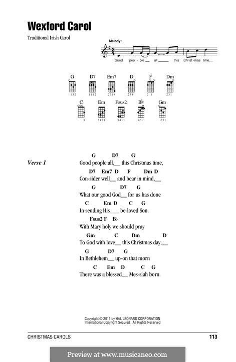 Wexford Carol (Ptintable Scores): For ukulele by folklore