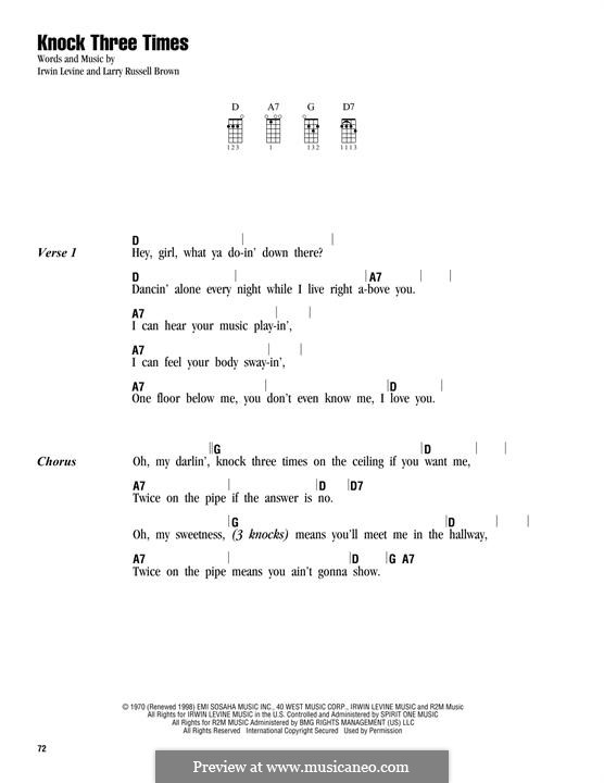 Knock Three Times Dawn By I Levine L R Brown On Musicaneo