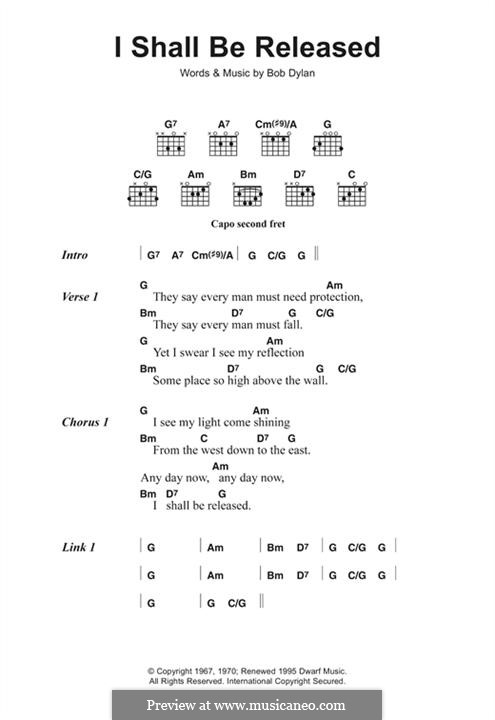 I Shall Be Released: Lyrics and chords by Bob Dylan