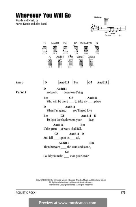 Wherever You Will Go (The Calling): For ukulele by Aaron Kamin, Alex Band