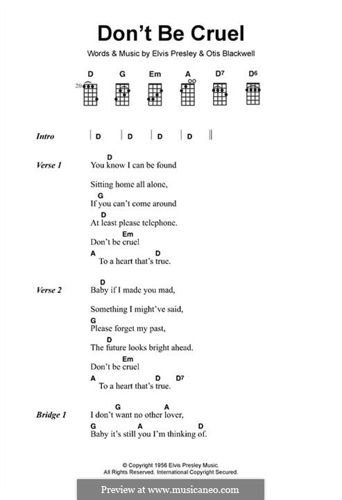 Don't Be Cruel: Lyrics and chords by Elvis Presley, Otis Blackwell