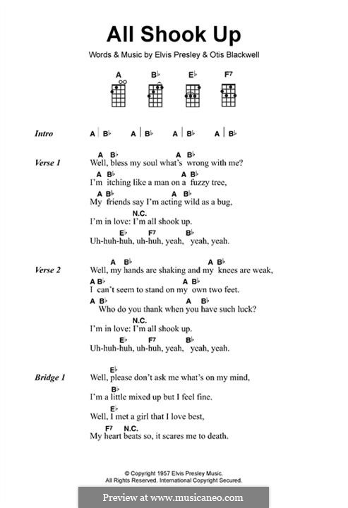 All Shook Up: Lyrics and chords by Elvis Presley, Otis Blackwell