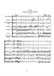 Concerto for Horn and Orchestra No.3 in E Flat Major, K.447: Full score by Wolfgang Amadeus Mozart